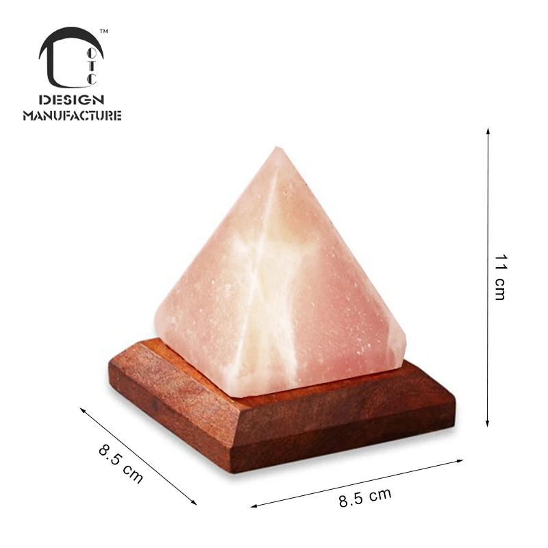 Supplier hot sale yoga hand carved mini pyramid Himalayan salt lamp with wooden base