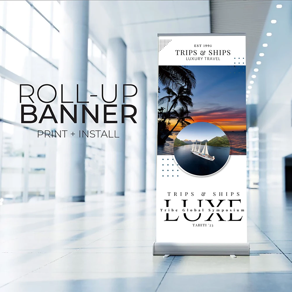 Deluxe Portable Aluminum Roll-Up Promotional Banner Stand Retractable Advertising Display Standee for Trade Shows & Promotions
