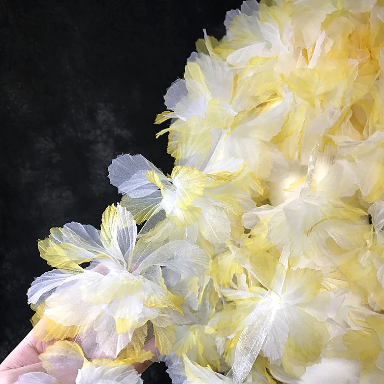 Ink art style tie-dye three-dimensional large yarn flowers creative clothing dress fashion designer lace fabric accessories