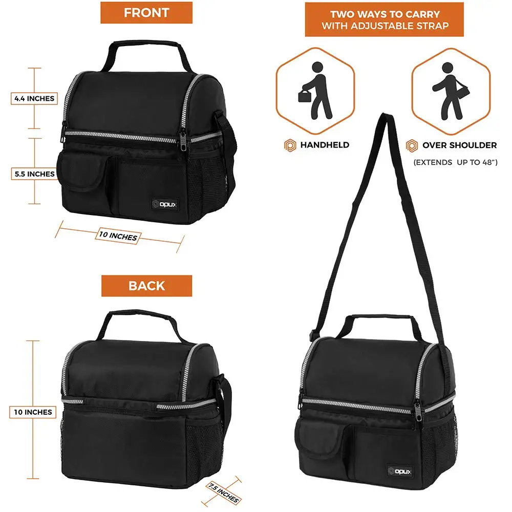 BSCI custom Double Compartment Large Capacity Waterproof Eco Insulated Cooler Lunch Bag with Shoulder Strap Pocket Picnic Bag