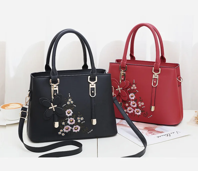 navy blue embroidered floral office large designs tote shoulder handbags for women wholesale