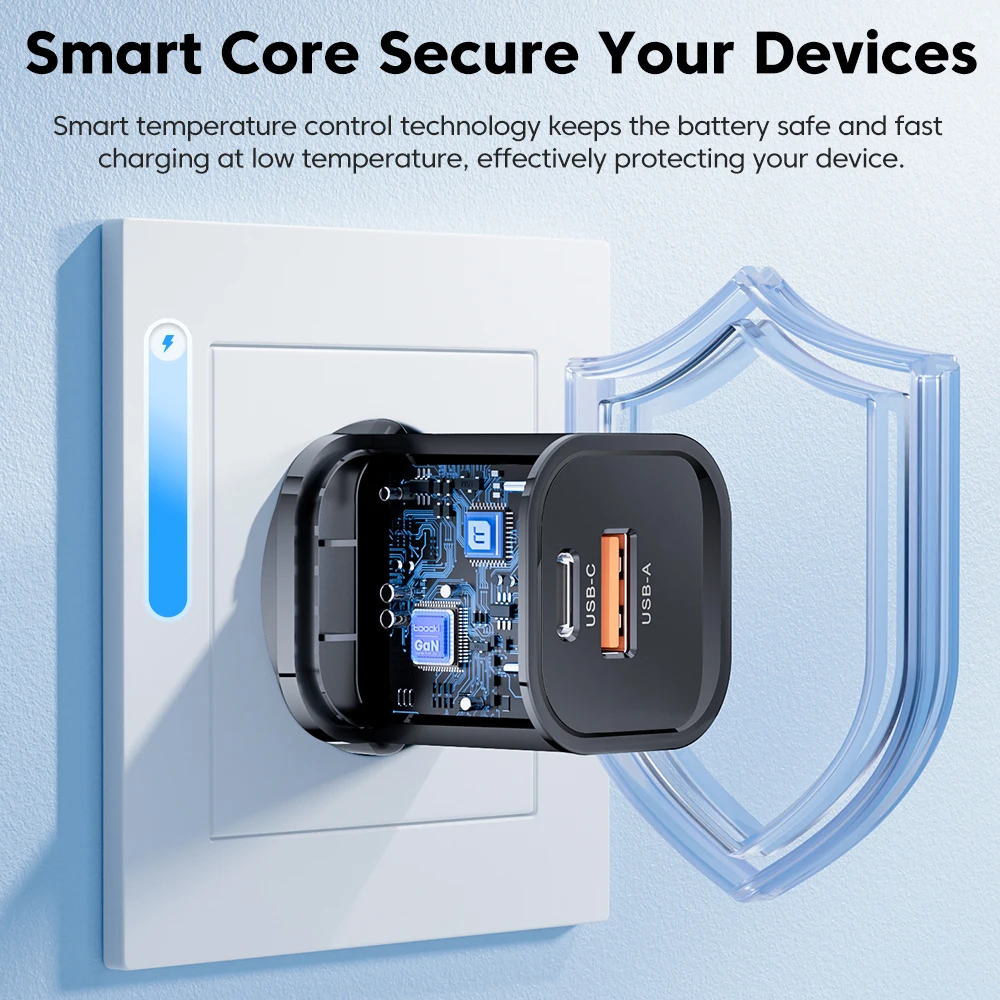 Toocki pd 33w gan charger dual port usb wall charger type c fast charging usb power adapter for phone