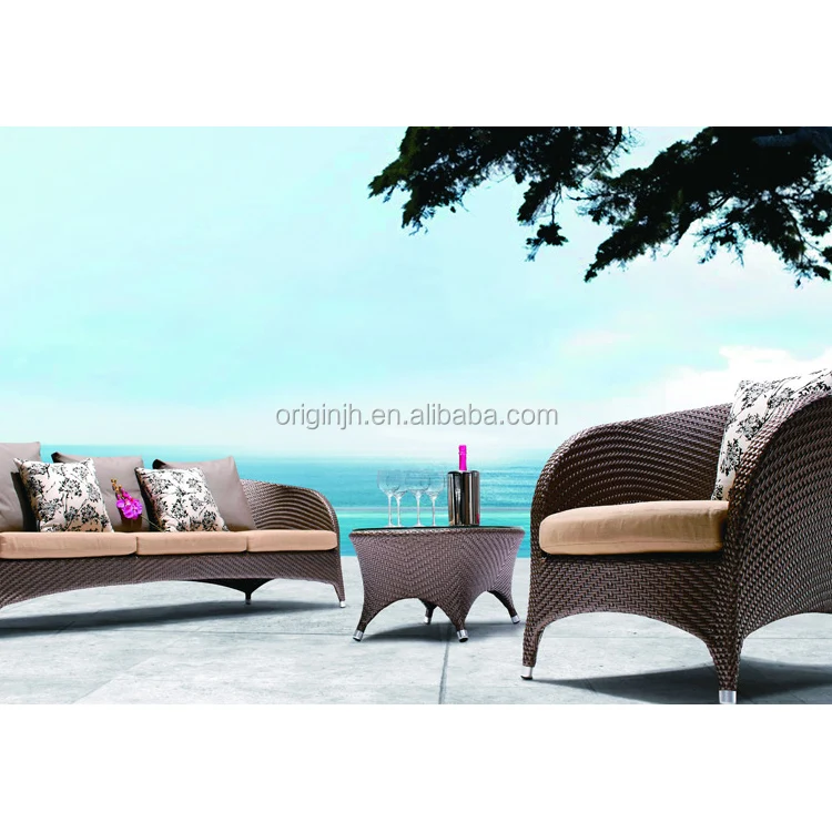 5 piece resort hotel resin wicker armchairs and coffee table furniture plastic Curved rattan outdoor sofa set