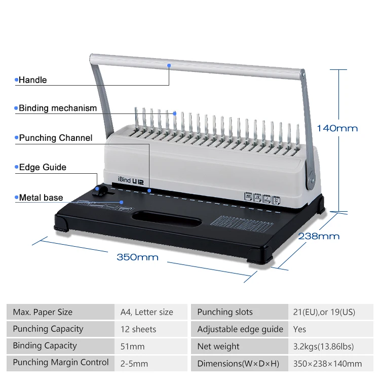 Shop Office 21 Holes A4 450 Paper Sheets Manual Comb Binding Machine
