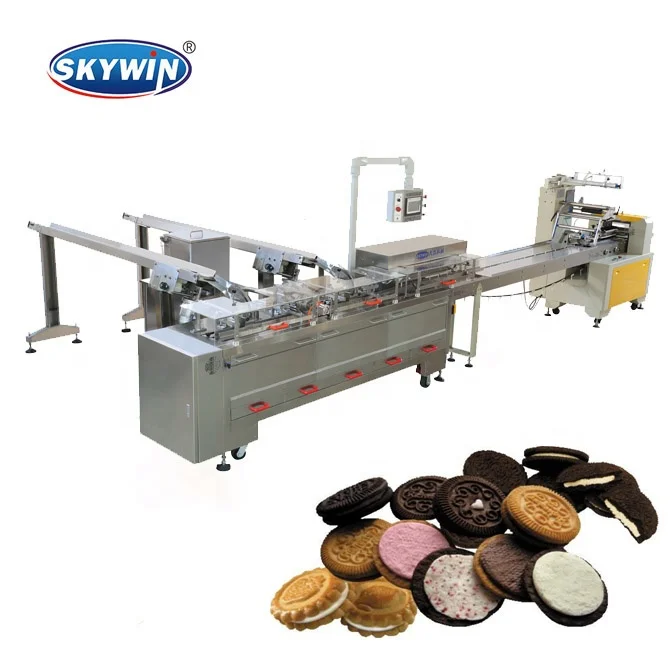 Automatic One lane 500pcs/min 2+1 Biscuit Cream Sandwiching machine oreo with 250bags/min flow packaging machine