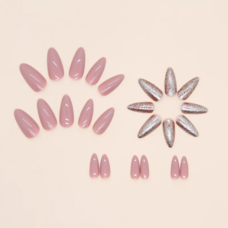 Solid Bean Paste Red Almond Nail Blast Shining Sheet  Press  On Nail  Artificial False Nail Tips ABS 24PCS Wholesale
