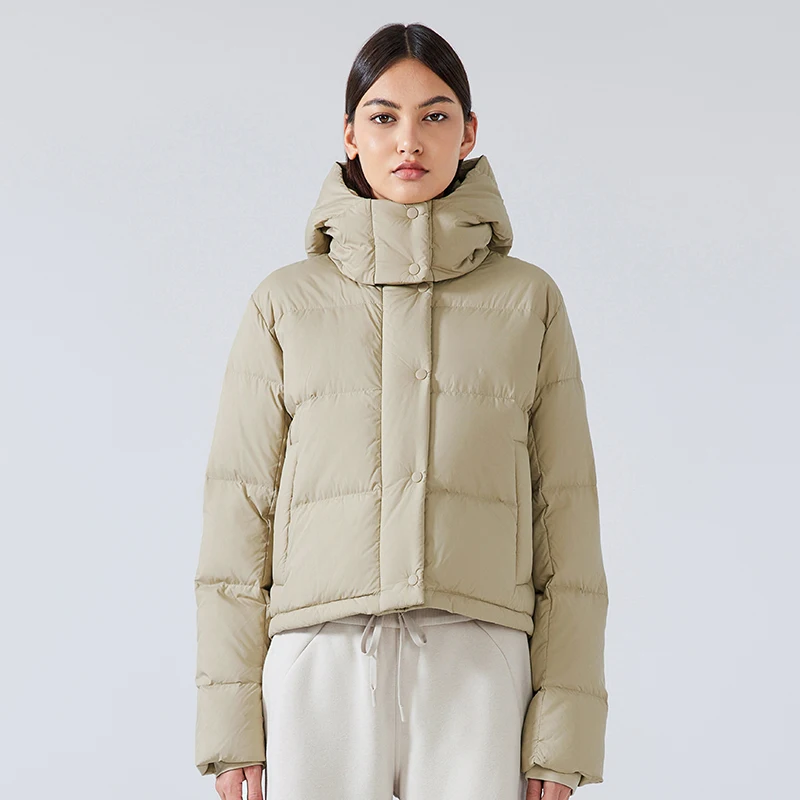 New Arrival Winter Warm Hooded Ultra Light Duck Down Jacket Women High Quality Windproof Crop Puffer Coat