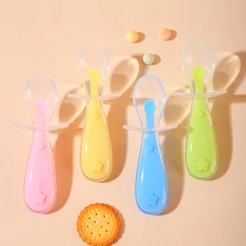 Silicone Trainer Spoons with Choke Guard for Baby Led Weaning Silicone Self Feeding Utensil Easy Grip Toddler Cutlery Kit with