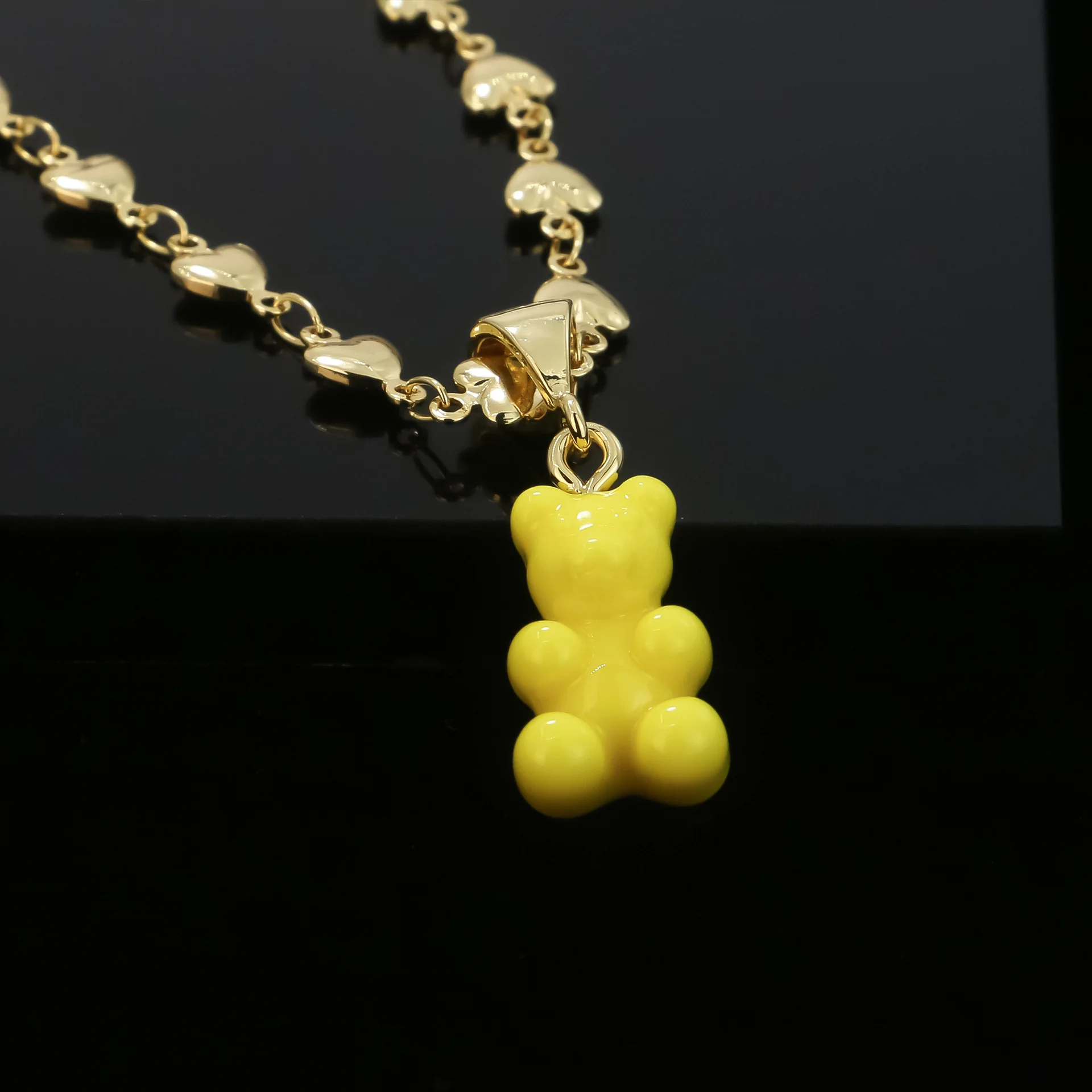 Fashion Jewelry Candy Color Gummy Bear Necklace Female Gold Plated Heart Chain Pendant Necklace