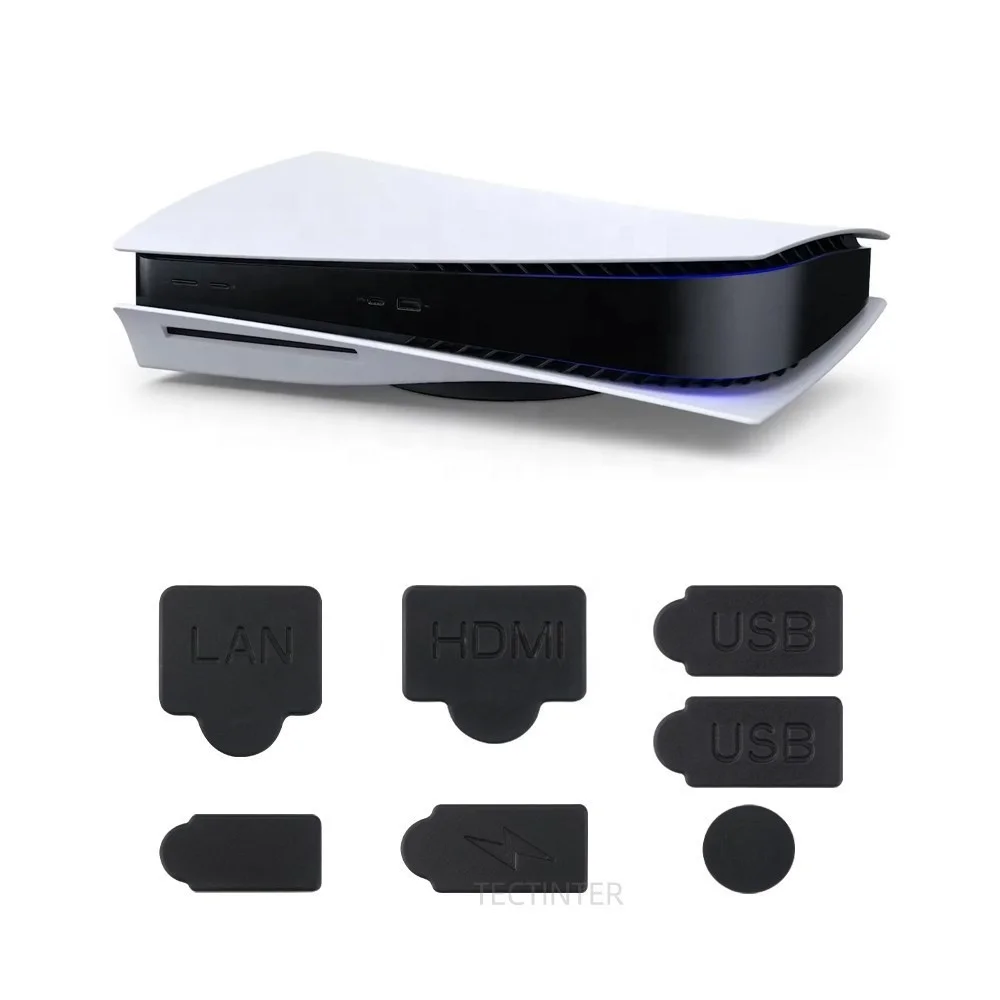 Black Silicone Dust Plugs Set for PS5 Accessories USB HDM Interface Anti-dust Cover Dustproof Plug for PS5 Game Console