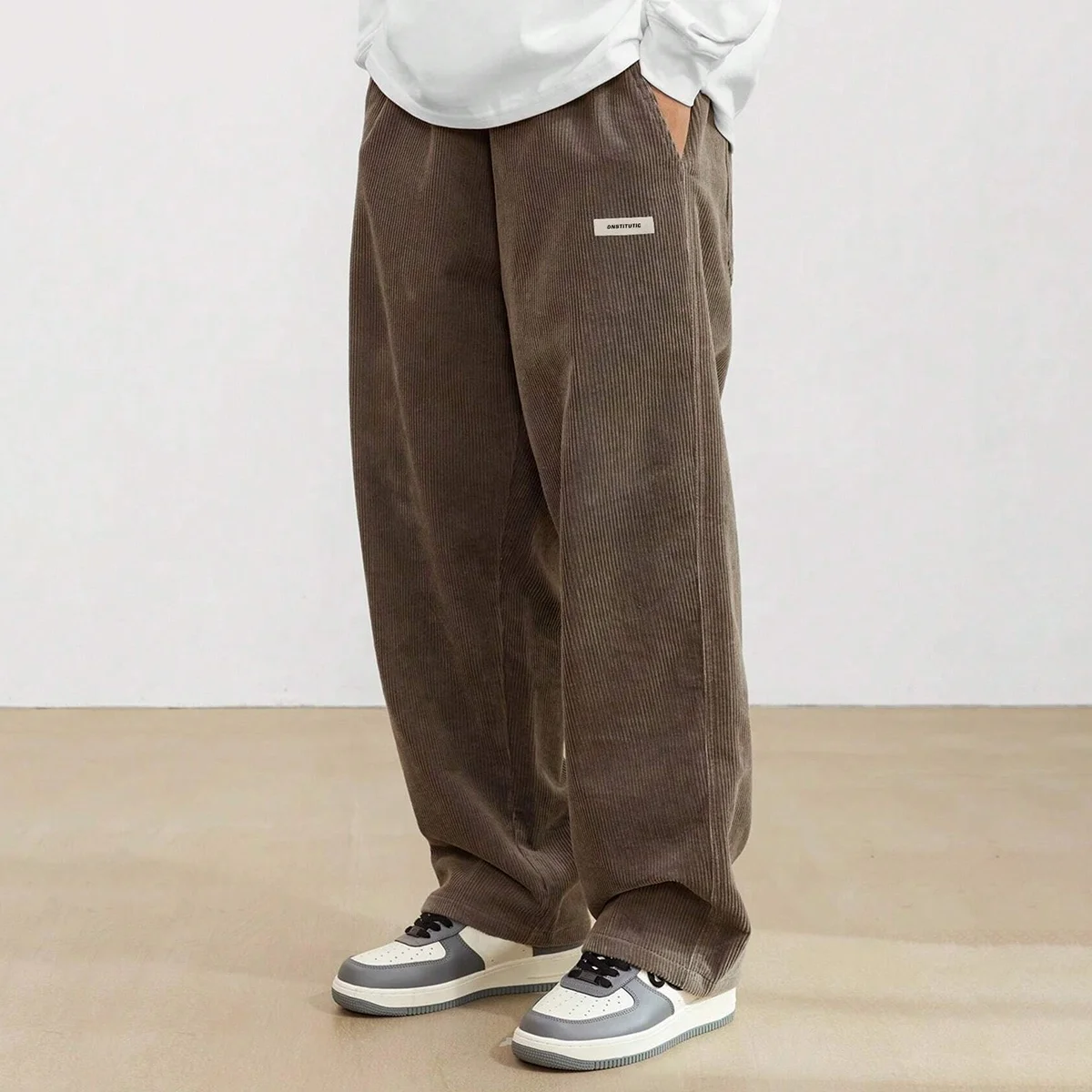 Rainbow Spray High Quality Custom Men Sweatpants Manufacturer Letter Patched Baggy Straight Leg Corduroy Sweatpants for Men