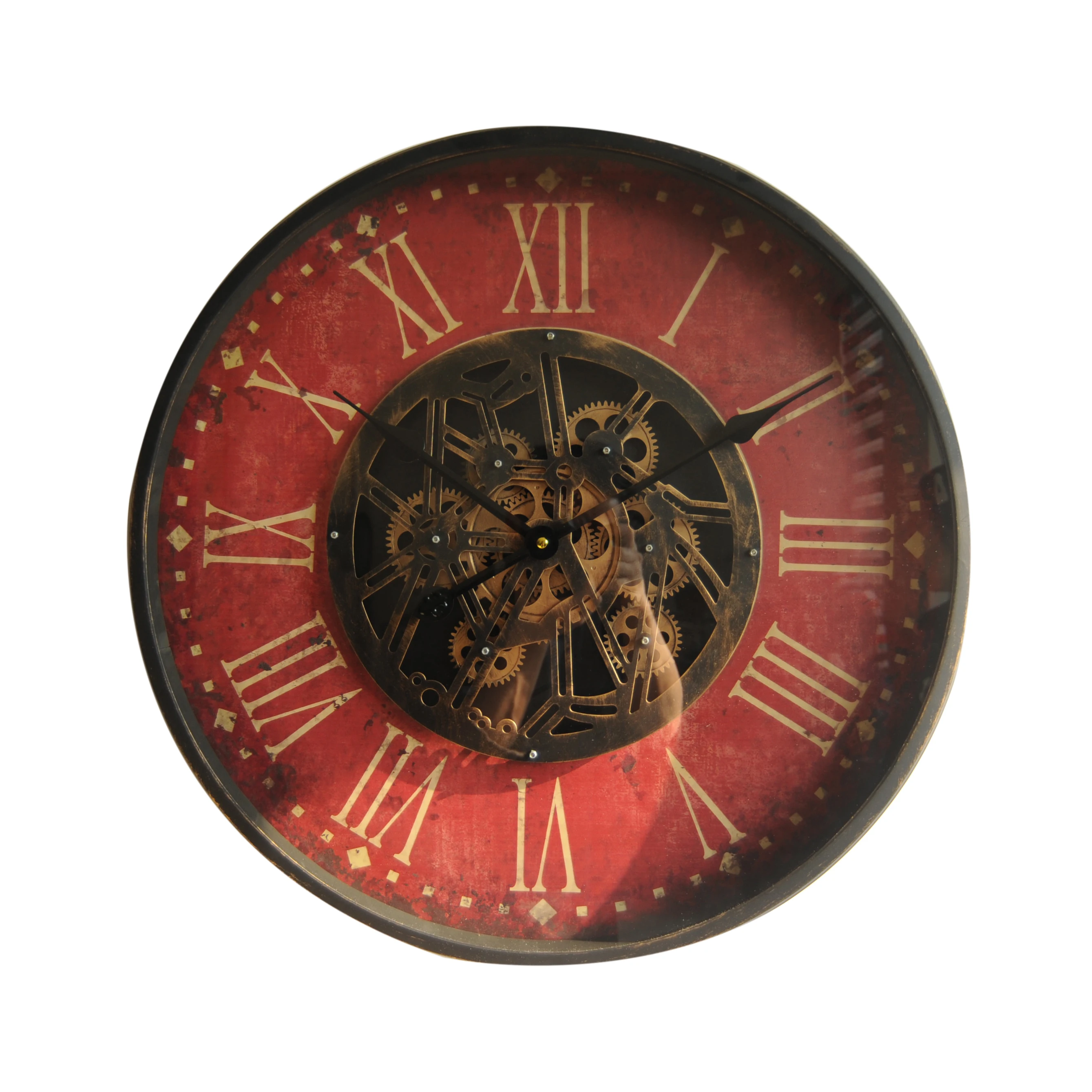 Large Decorative Roman Gear Wall Clock  With Real Moving Gears Battery Operated for Home Office School