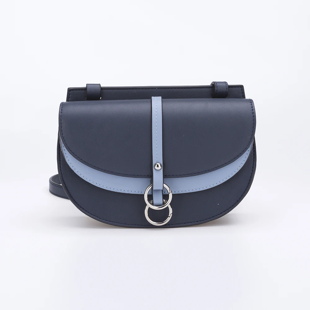 Contrast Colors Girls Handbag Semi-Circle Shape Sling Bag Leather Women Hand Bags Shoulder Simple Ladies Cross