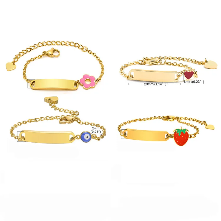 G3191 Wholesale Stainless Steel Gold Plated Personalized Custom Name Engraved Blank Gold Bar Charm Baby Kids Bracelets
