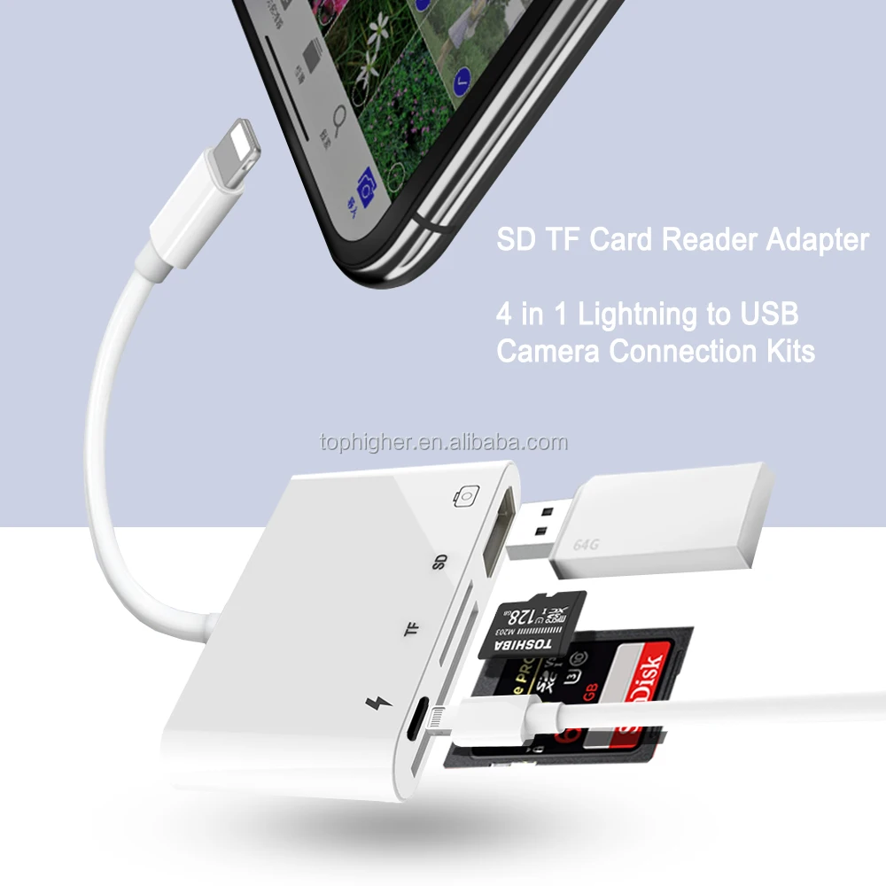 For iPhone USB OTG Adapter TF/SD Camera Card Reader Connector Lighting OTG Adaptor Cable Adapter for iPhone iPad