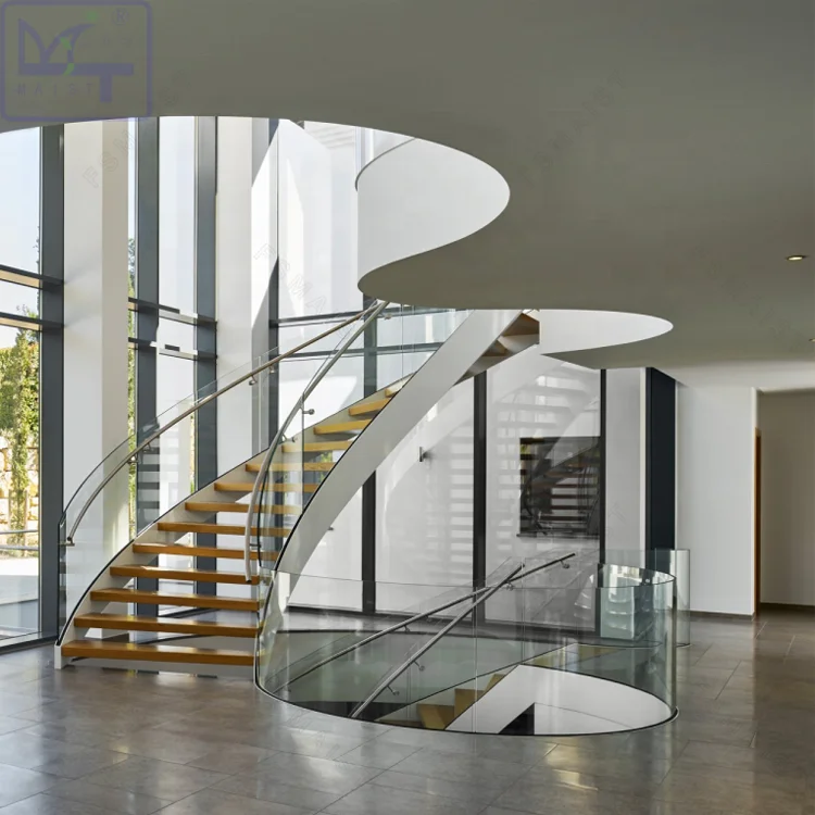 Foshan Stair Railing Indoor Wood Tread Circular Spiral Staircase