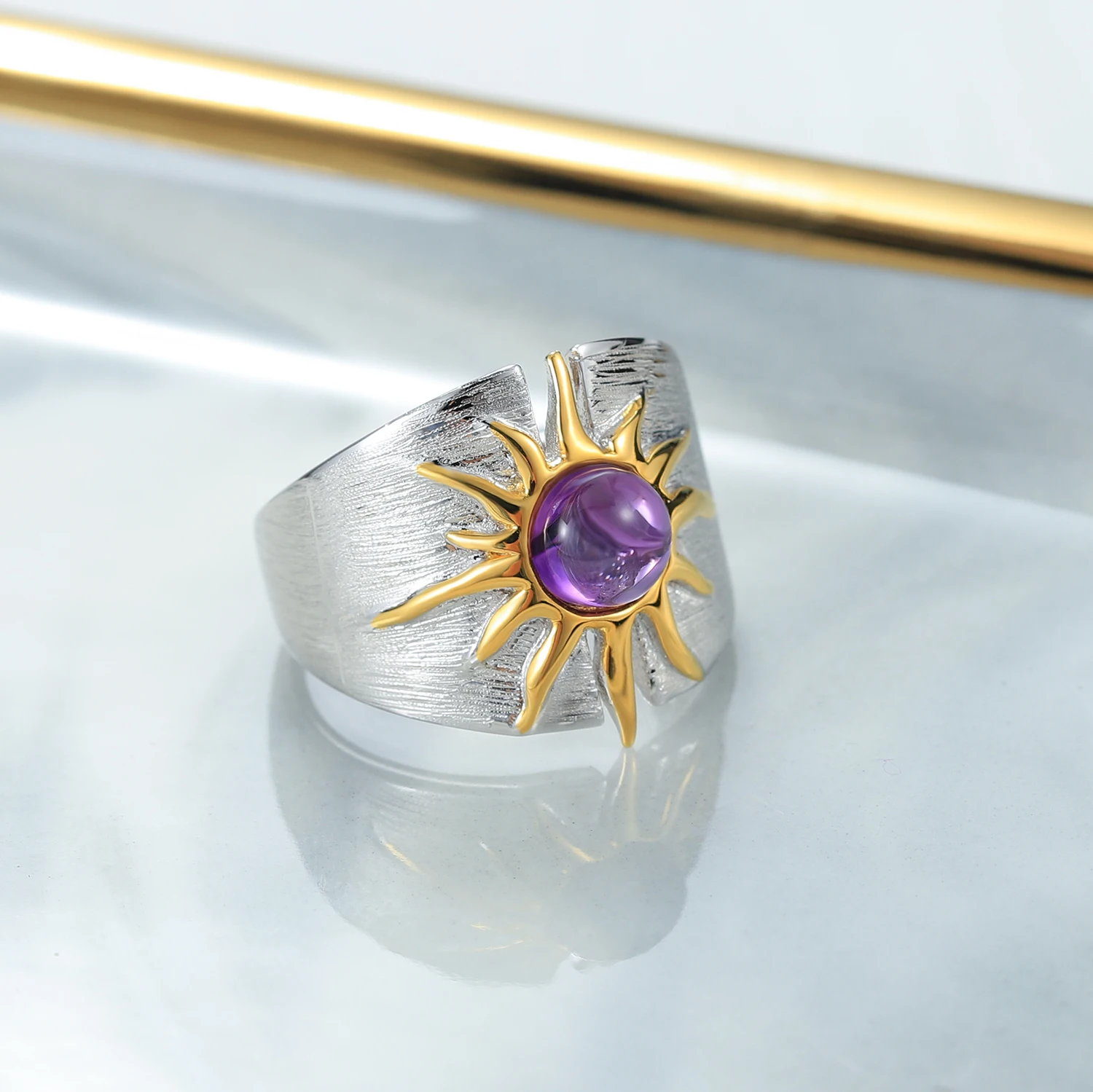 C7786 Abiding Jewelry Factory Direct Sale Round Cabochon 6mm Natural Amethyst Western Myths Silver Woman Ring 925 Women Rings