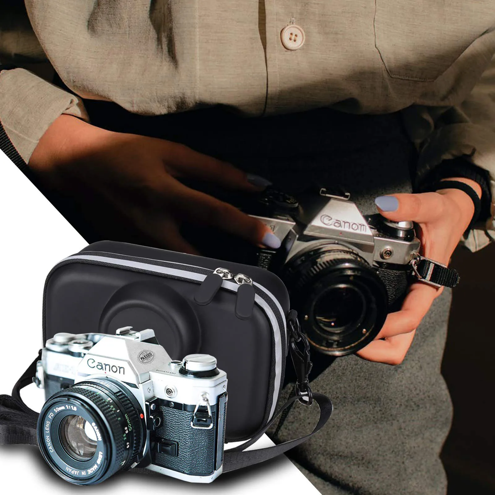 Brilliant Custom Outdoor Travel Carrying Digital Camera Eva Case Hard Storage Case for Canon AE-1 35mm Film Camera