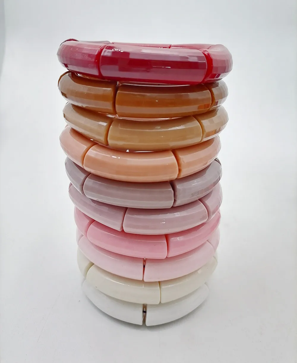 Classical Yiwu Factory Resin Bamboo Bangles Creative Retro 12mm Fold Wear Chunky Accessories Acrylic Tube Beads Bracelet Woman
