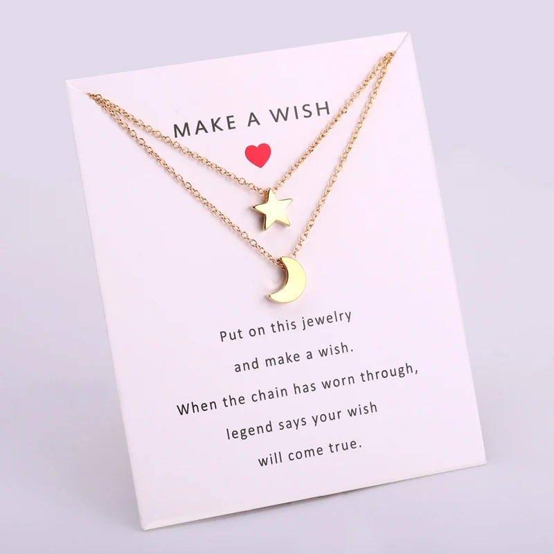 Best Friend Crown Moon Stars Heart with Rhinestones Crystal Make a Wish Card Womens Jewelry Star Chain Necklaces