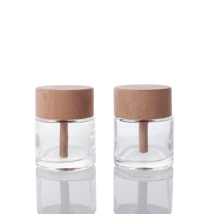 Customized 50ml car glass diffuser bottle round reed diffuser glass bottle with wooden cap
