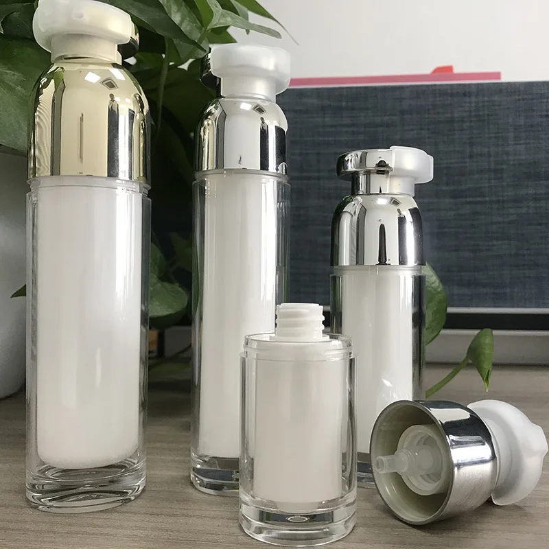 
Airless Bottle 15ml 30ml 50ml Lotion Bottle 100ml 120ml Cosmetic Jar With silver white Lid 