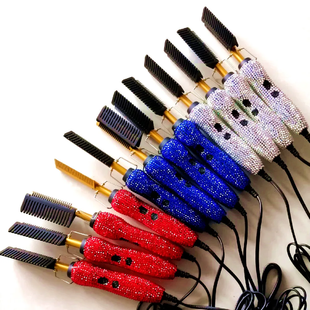 Professional Pink Portable Hair Curling Comb Hair Straightener Brush Heat Pressing Electric Hot Comb Titanium Alloy Copper Comb