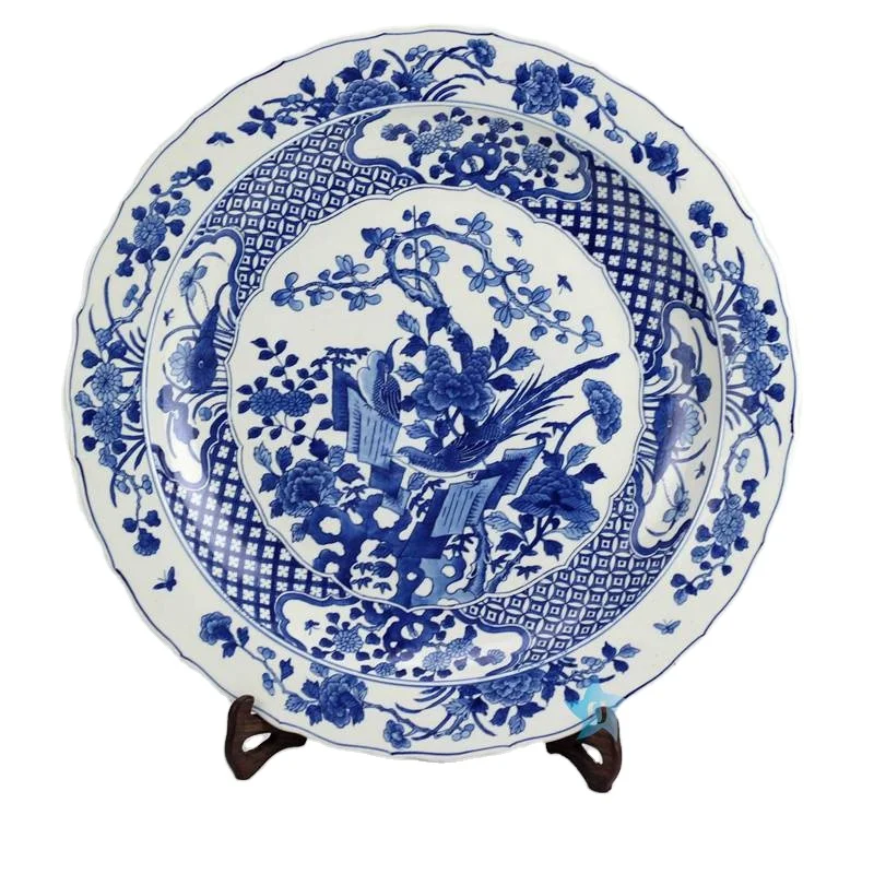 RYQQ44-B bule and white hand painted delicate ceramic decorative plate