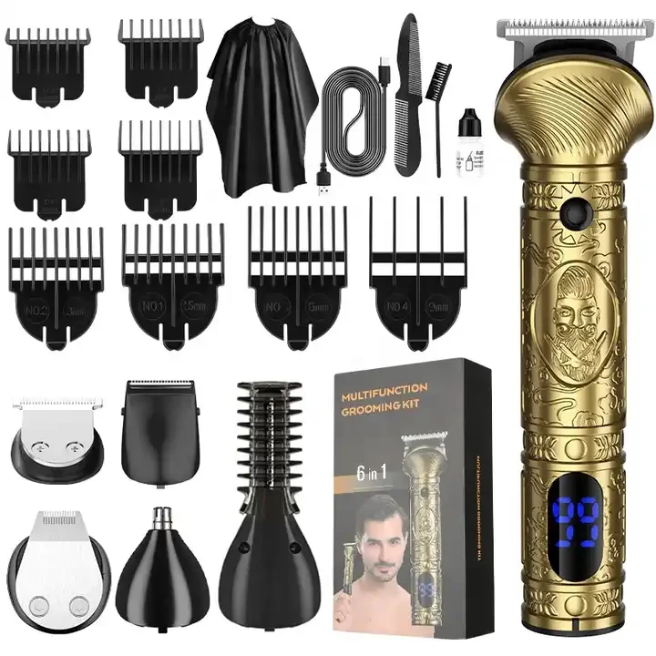 Tihair TZ-697 Professional Barber Cordless Full Set 6 In 1 Clipper And Trimmer Set Electric All Metal Hair Clipper Set