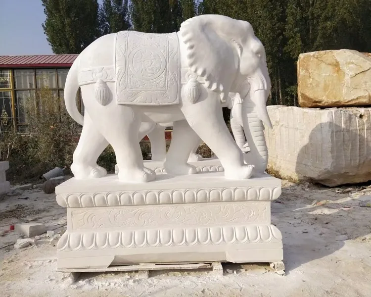 Wholesales Factory Natural Stone Elephant Statue Chinese White Marble Animals Status