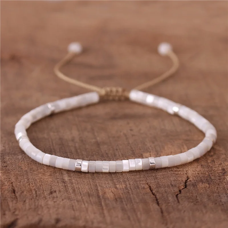 New Fashion Boho Mother of Pearl Natural White Shell Tile Beads Dainty Bracelet For Women Girl Jewelry Wholesale Dropshipping