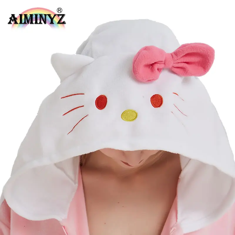 AIMINYZ Wholesale 2023 Cute Pink Cartoon Cat Winter Polar Fleece Onesie Pajamas Comfortable Cosplay For Adult Pyjamas Homewear