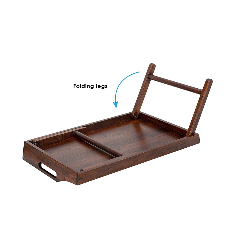 Wholesale Customized Foldable Breakfast Food stand Bed Bamboo wood Serving Tray With Folding Legs