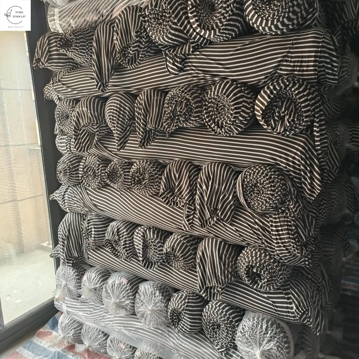 China textile woven poly rayon spandex jersey fabric striped shirt ladies stock lot wholesale for clothing