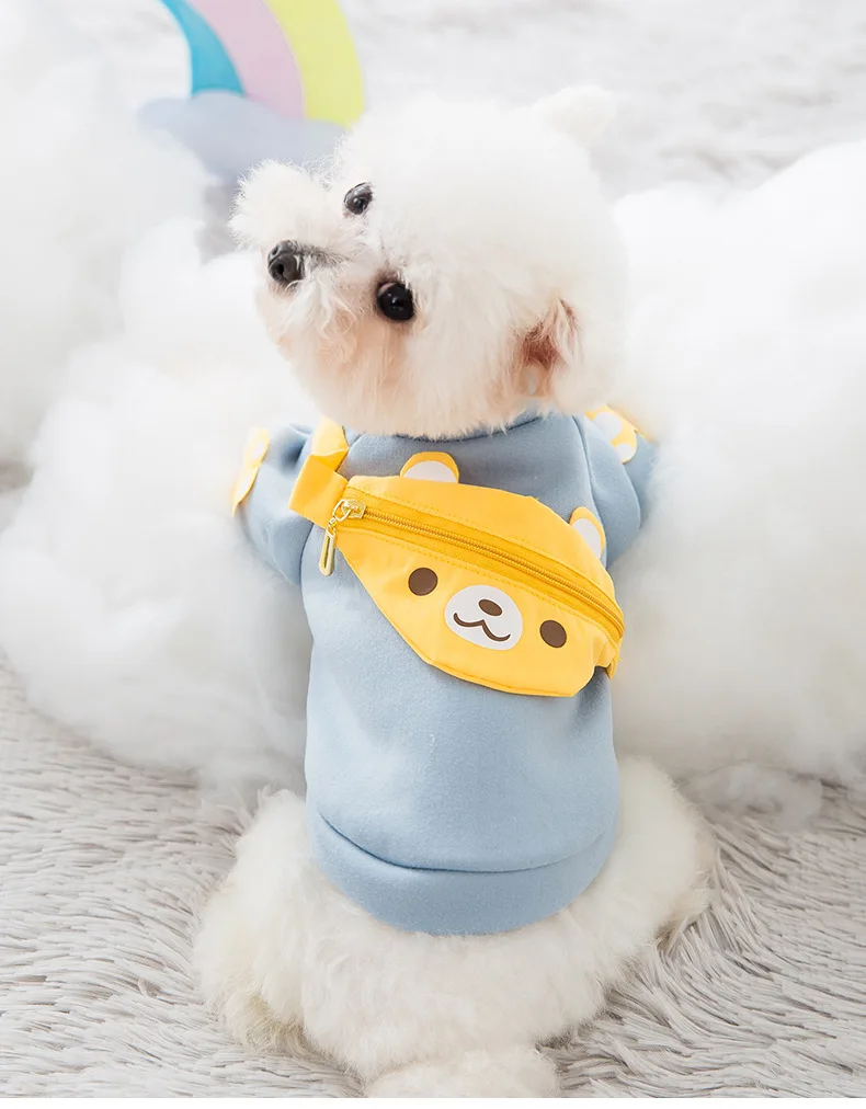 Spring Autumn Dog Casual Wear With Bear Backpack Two-legged Pet Casual Dress Clothes