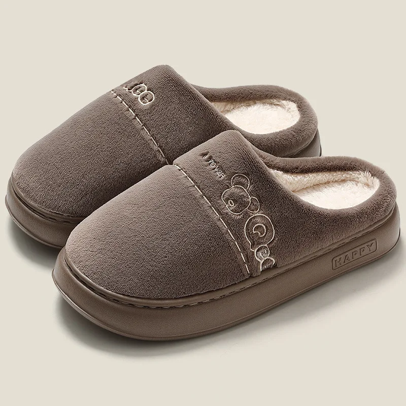 Customized spot wholesale women men winter plush fleece thick sole home warm indoor outdoor slipper comfortable hotel Homestay