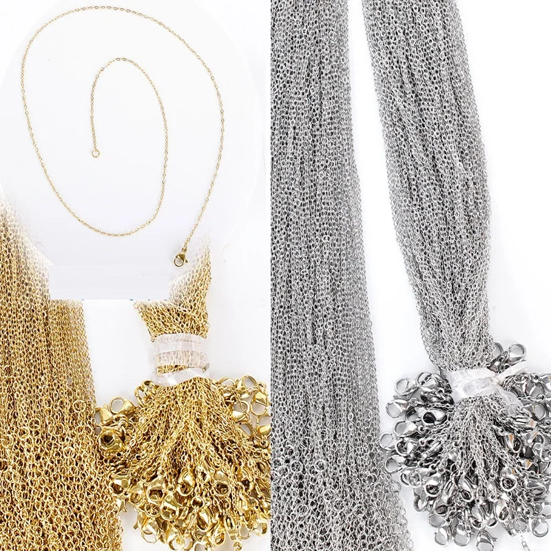 45cm stainless steel chain 1.4mm O-word pressed batch corner cross chain Silver gold plated necklace DIY jewelry chain