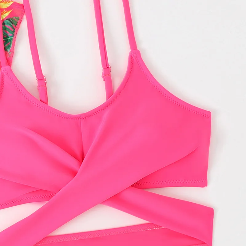 Buying Things Online Girls Swimwear Flower Print Polyester Fabric Three-piece Bikini Set