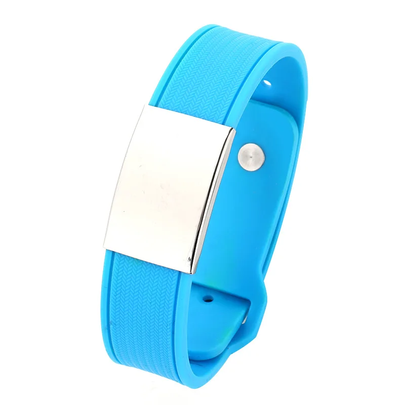 Personalized silicone wrist id sport pin-tuck bracelet with polished name tag