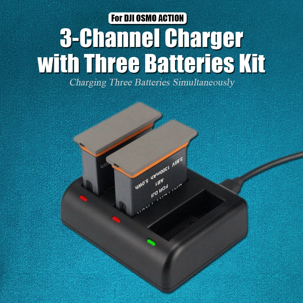 
Powertrust 3-channel charger with two batteries kits for DJI OSMO ACTION AB1 battery 