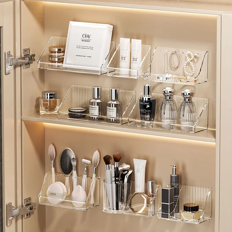 Clear Acrylic Cabinet Organizers Wall Mounted Shelf Bathroom Storage Holders Racks