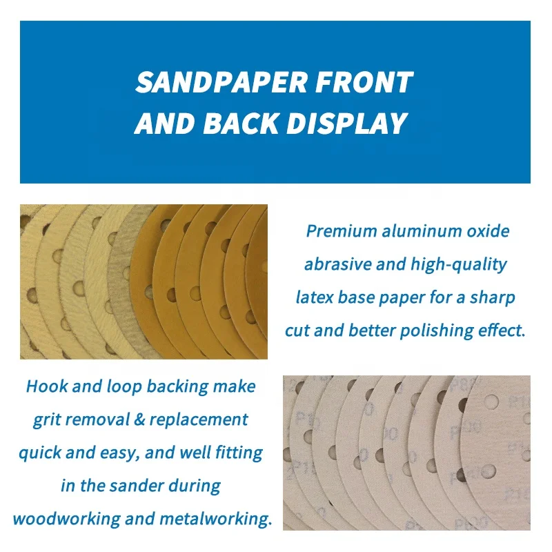 High Quality Yellow 6Inch 17Holes Sandpaper RMC AP33M Sand paper 150MM Abrasive Disc Gold Sanding Paper