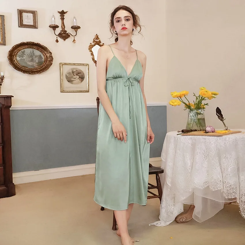 French Style Silky Nightwear Ladies Silk Night Dress Sexy Backless Designer Pajamas for Women Luxury Satin Loungewear