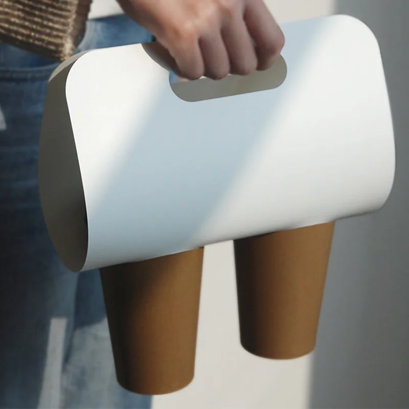 Disposable Kraft Paper Cup Carrier Holder Single Double Hole Portable Takeaway Coffee Milk Tea Plastic Cup Packaging Holder
