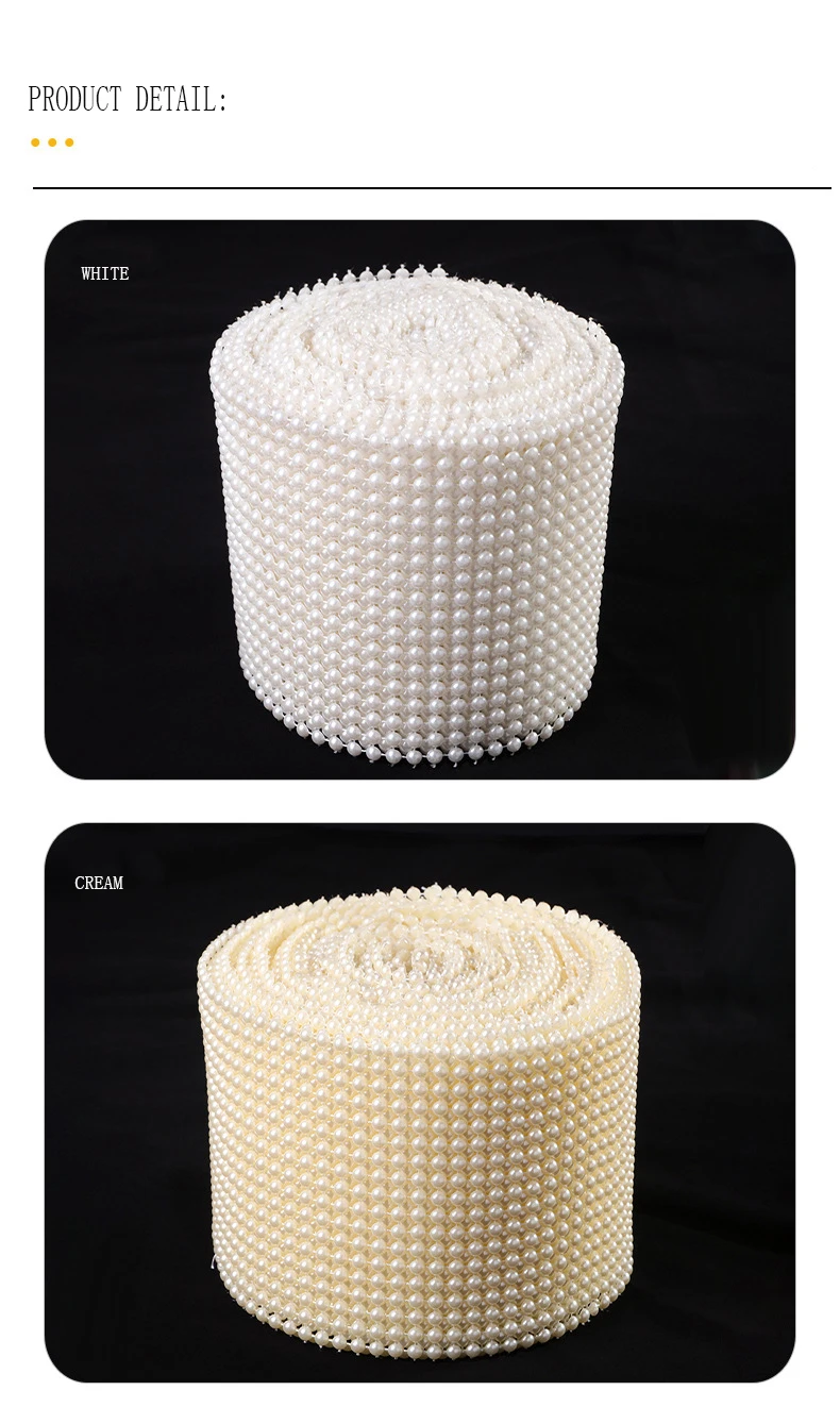 18 Rows  Pearl Mesh Ribbon Wrap Roll Acrylic Bead Pearls Trim For Wedding Party Cake Vase Bridal Shower Decorations DIY Craft