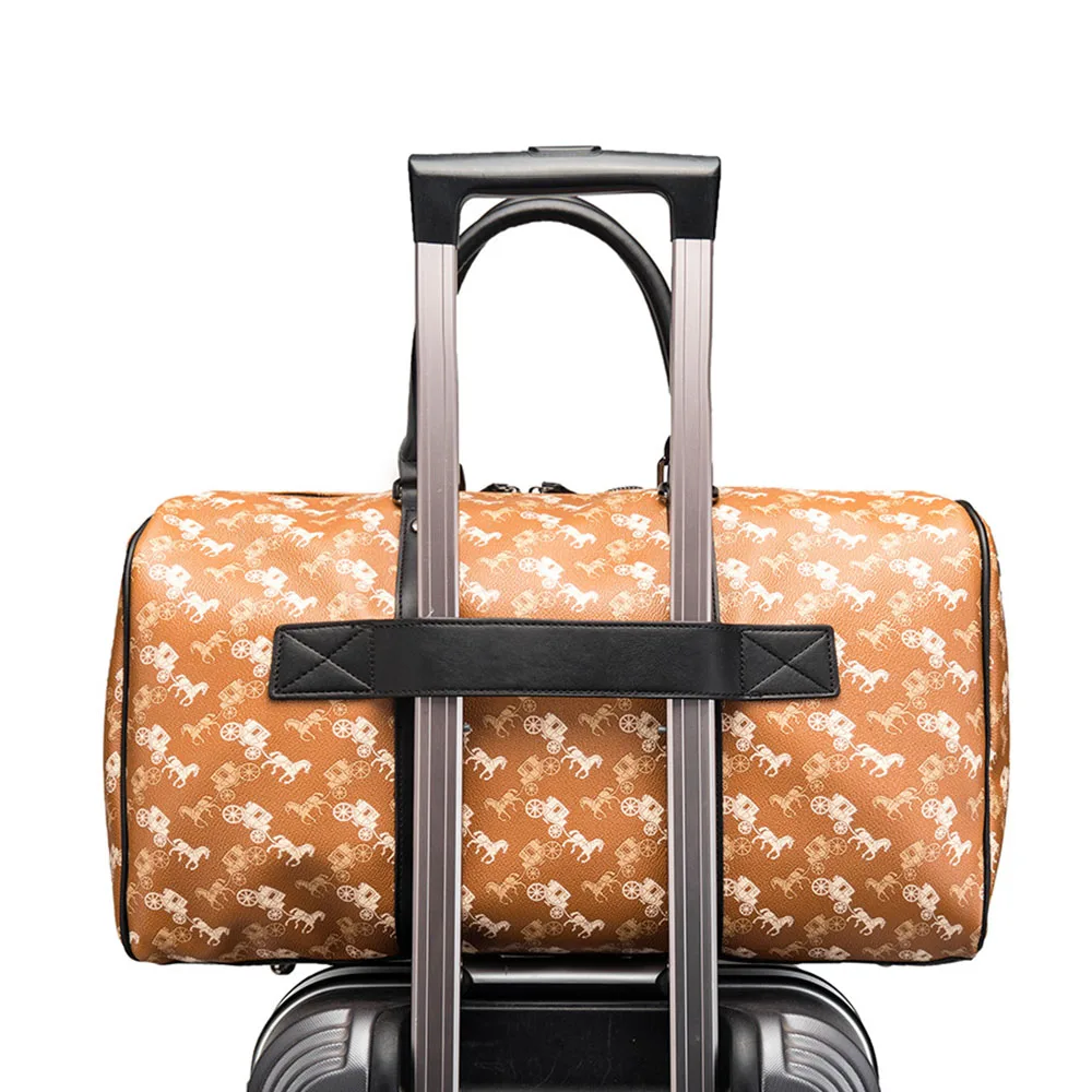 custom print overnigt holiday weekend Single Shoulder pu leather travel duffle pack weekender Bag