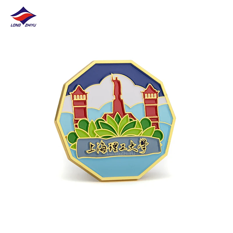 Longzhiyu 17years printed school badges producers custom school sports meet badges enamel school name basges pin