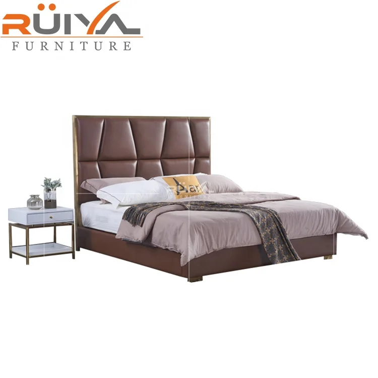 China manufacture latest design luxury double leather bed furniture king size bed