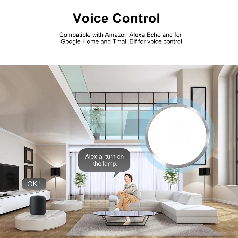 
Intelligent Dimmable CCT Adjustable Lamp Tuya Wifi Amazon Alexa Google Home Smart Phone Voice Control Modern LED Ceiling Light 