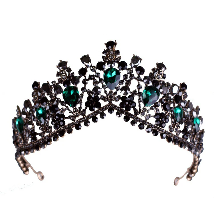 Wholesale vintage Alloy Green Crystal Pageant Half Circle Wedding Bridal Crowns and Tiaras